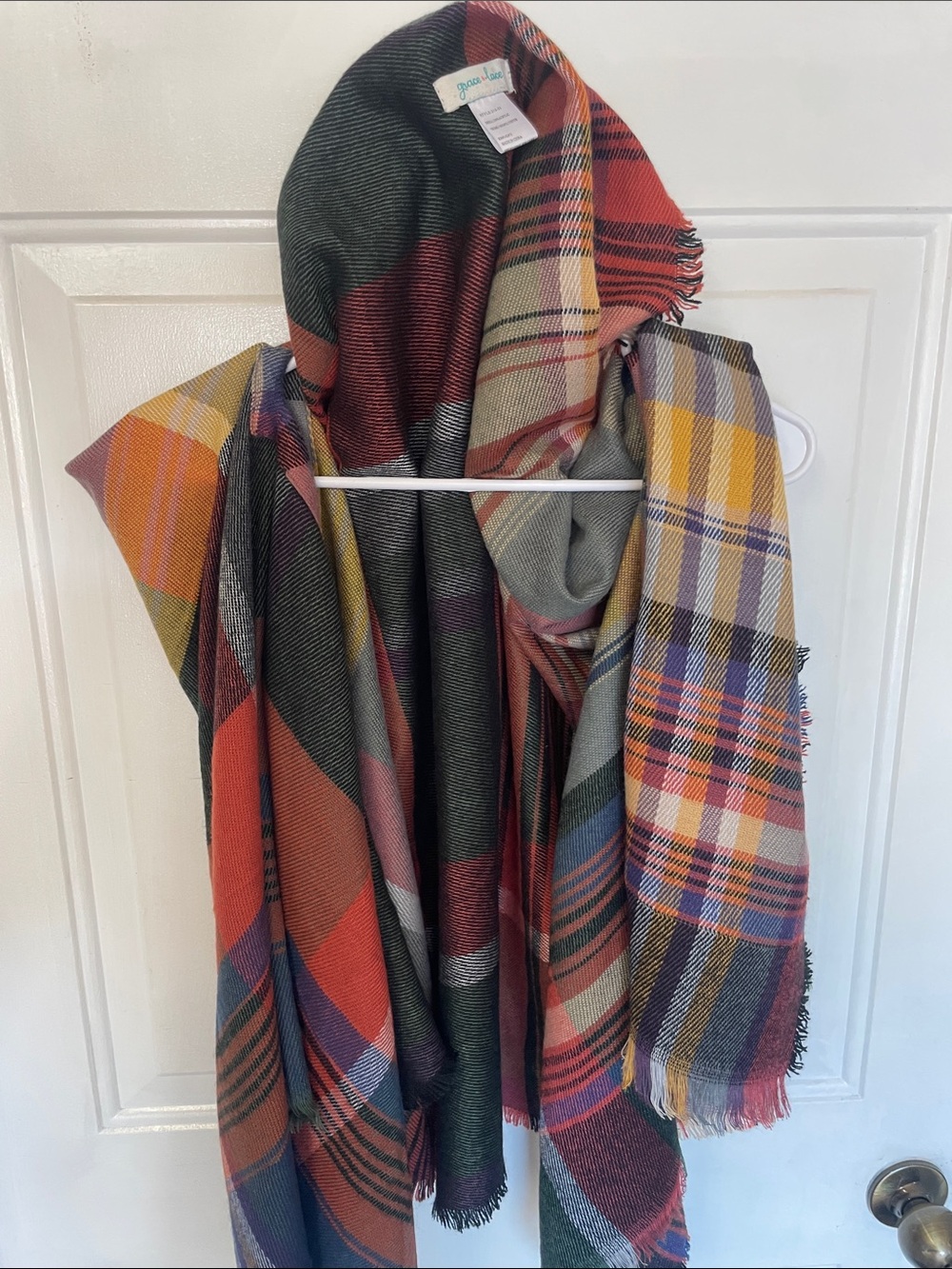 Anne Marie Plaid Wrap in Green, Orange, Yellow & Purple